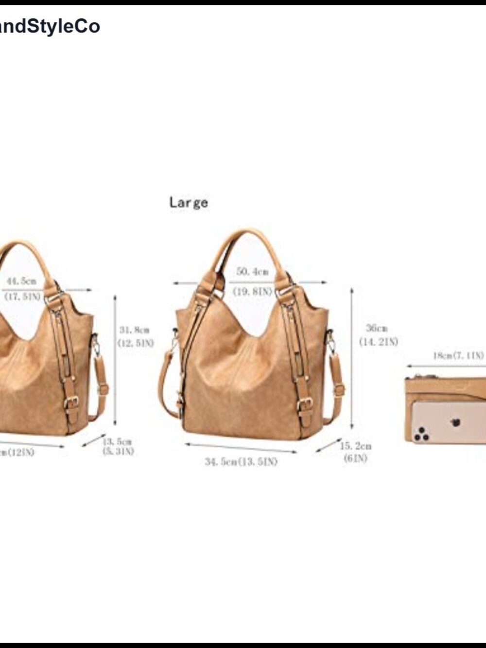 Women's PU Leather Hobo Tote Bag with Adjustable Strap, Large Capacity Shoulder - Picture 5 of 6